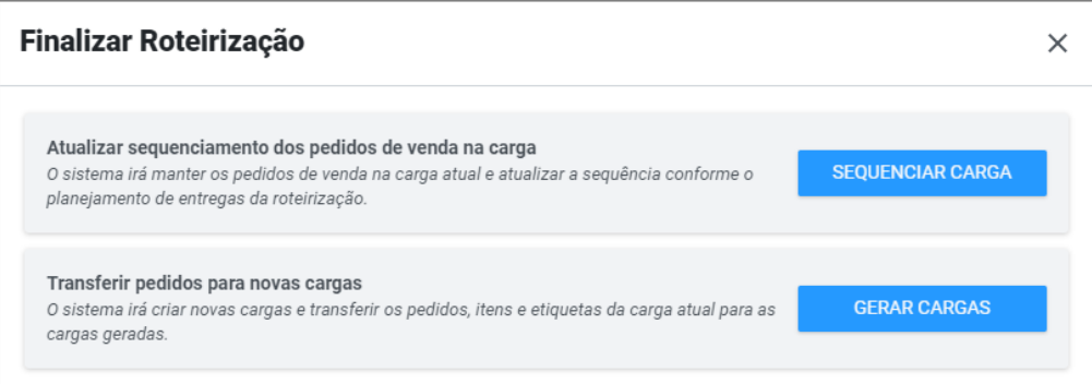 Finalização da roteirização para cargas