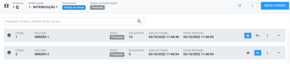 Lista de versões